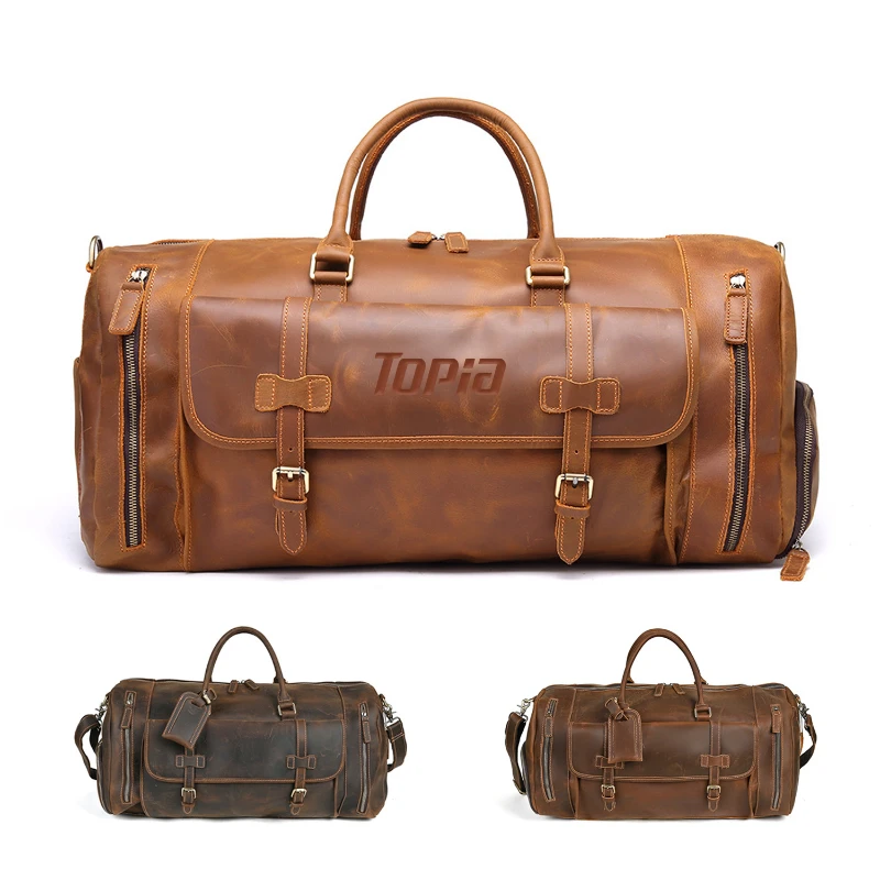 vintage crazy horse leather travel duffel bag