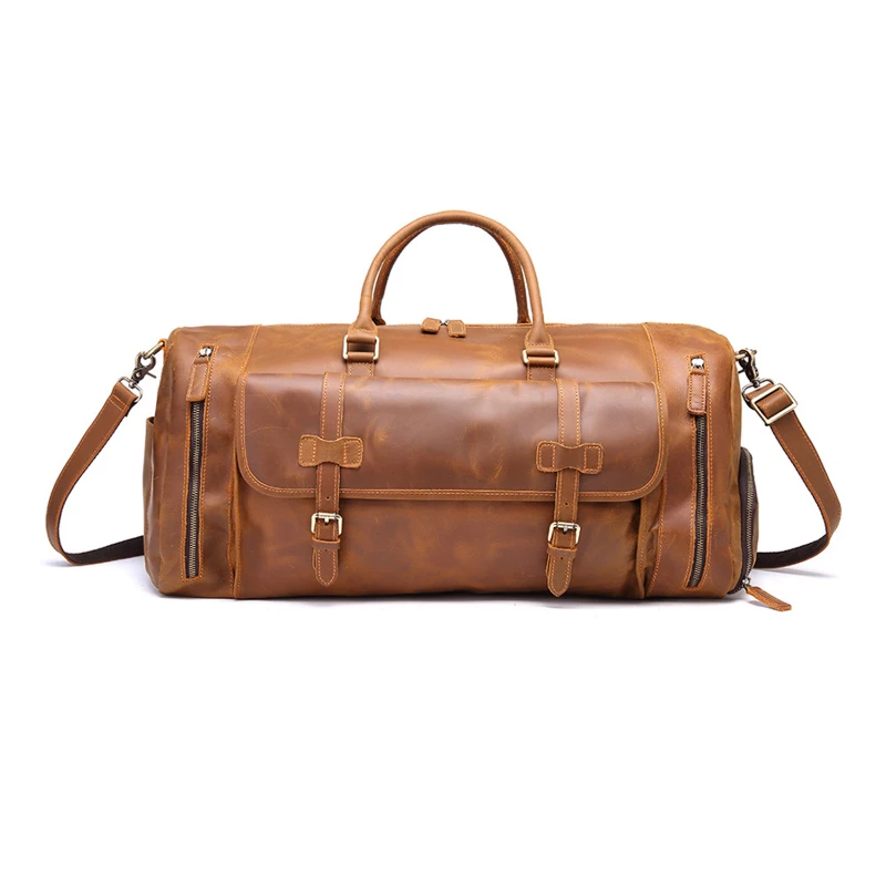 vintage crazy horse leather travel duffel bag