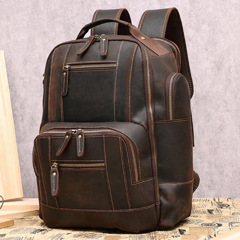 vintage leather 15.6" laptop backpack