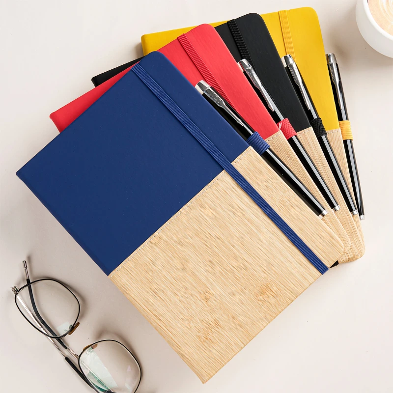 bamboo grain leather a5 notebook with elastic band