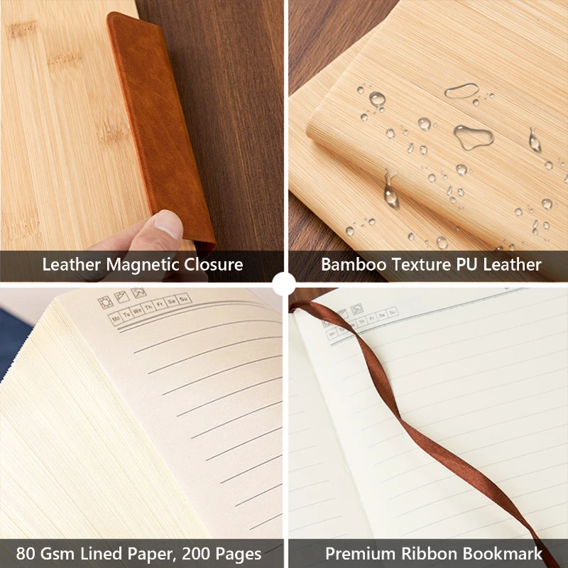 a5 bamboo grain leather notebook