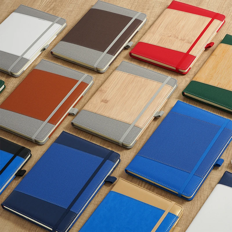 a5 faux bamboo notebook with elastic band