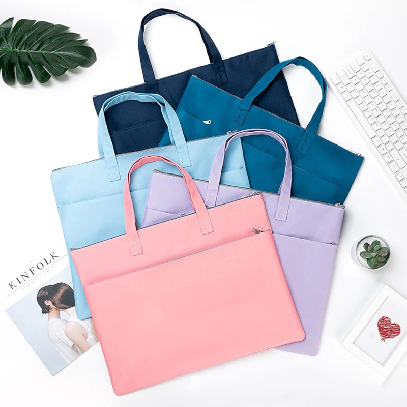 double layer a4 zipper document tote bag