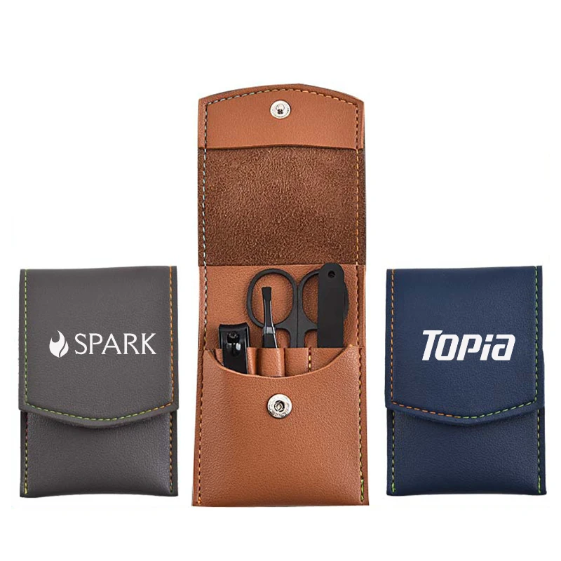 4 piece black nail care set in pu leather storage bag