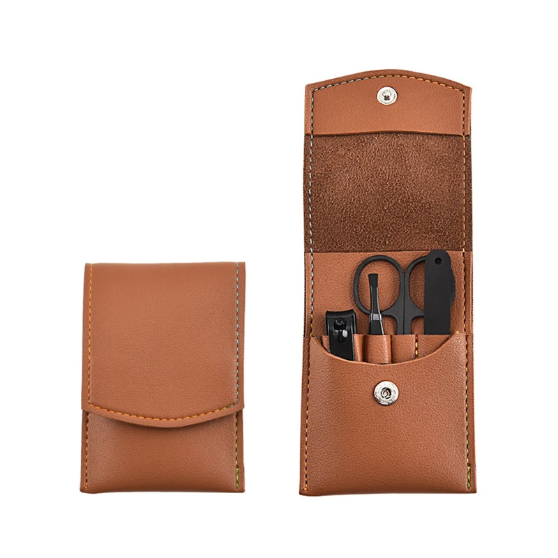 4 piece black nail care set in pu leather storage bag