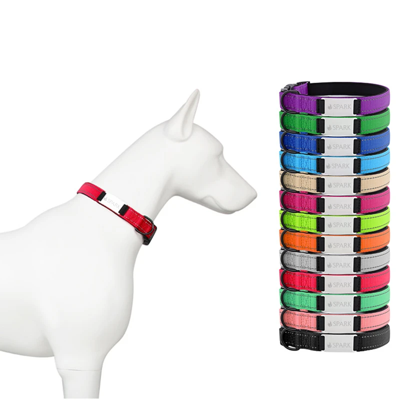 reflective nylon dog collar with laser engraving plate