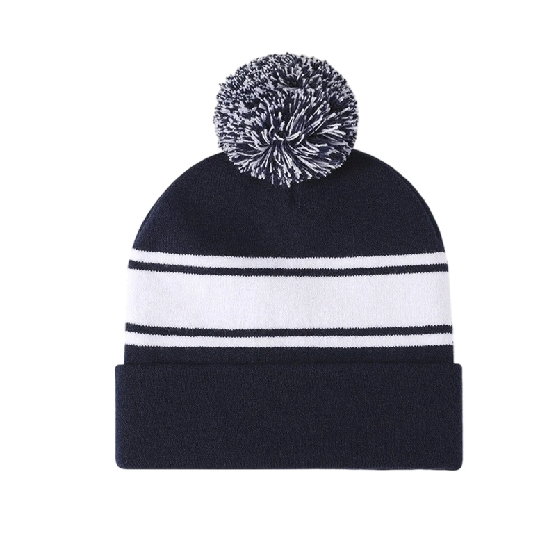 striped knit pom beanie