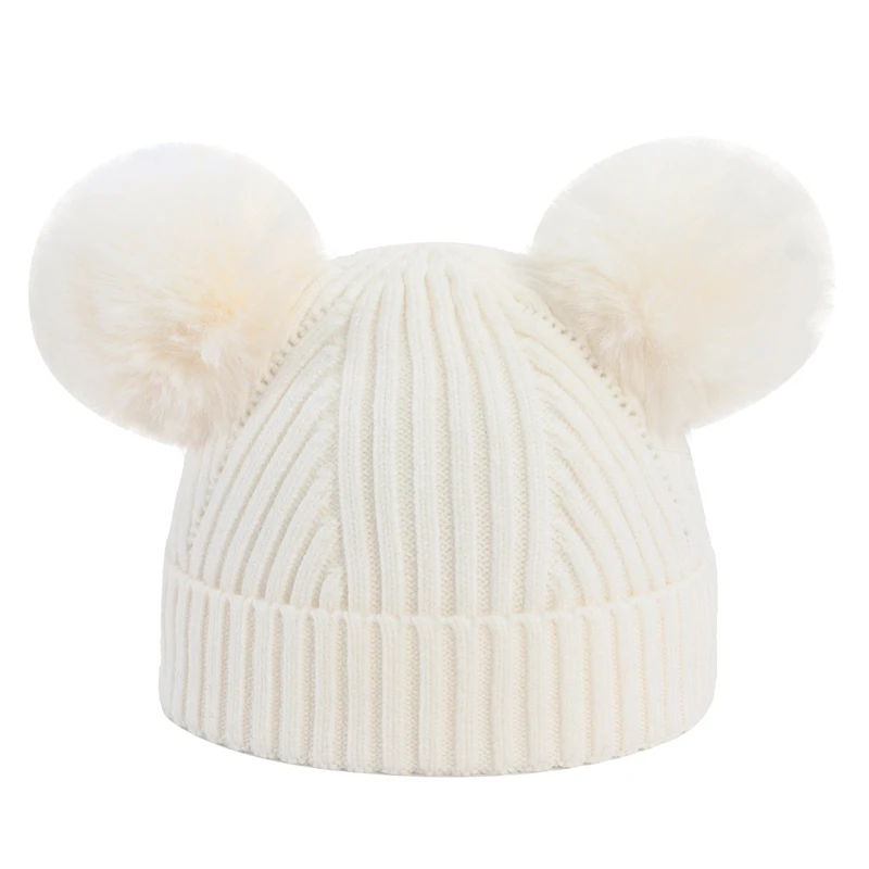 kids' double pom pom knit hat