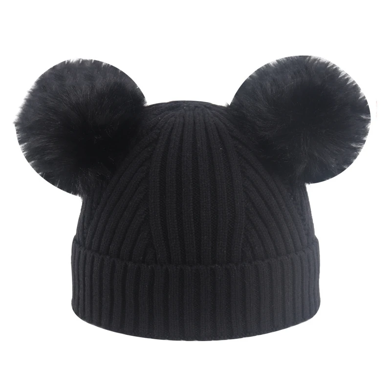 kids' double pom pom knit hat