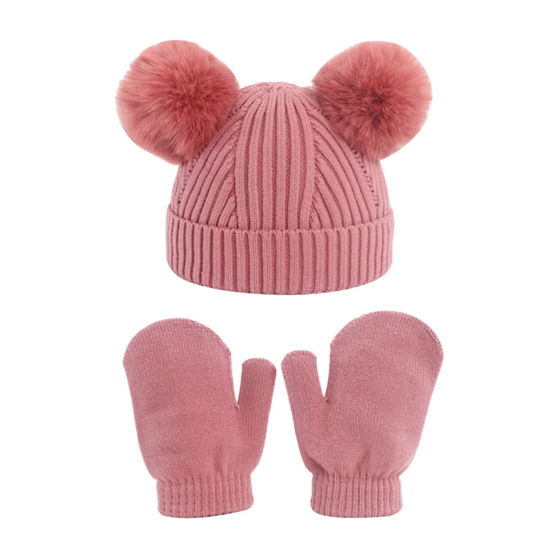 kids' winter pom pom hat and gloves set