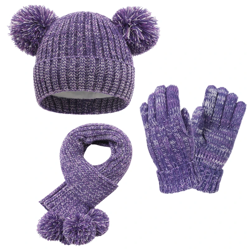 kids' winter pom pom hat, scarf & gloves set
