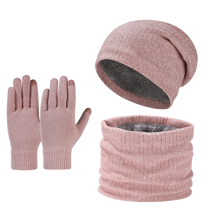 winter knit hat, scarf, and gloves set