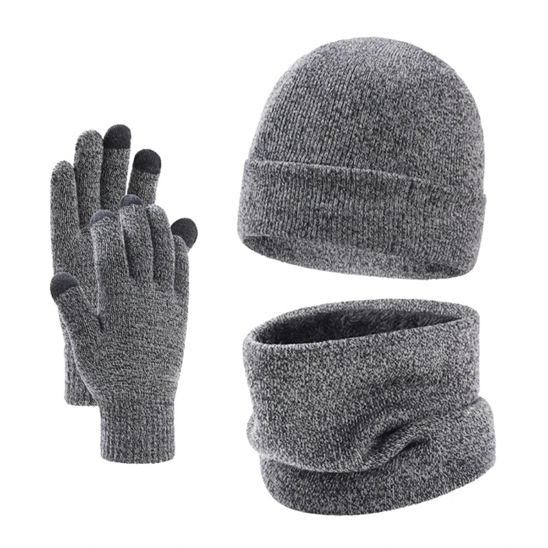 men's fleece lined knit winter hat, scarf, and gloves set