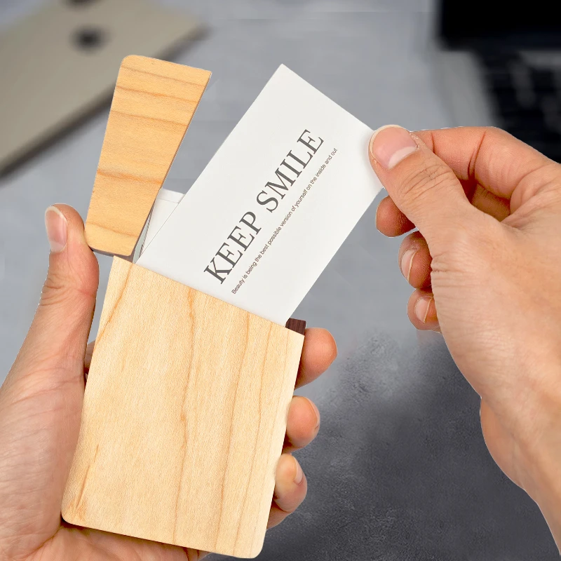 slim wooden business card holder