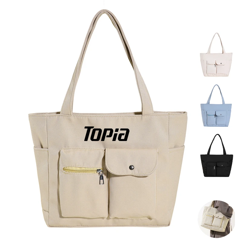 nylon tote bag with dual front pockets