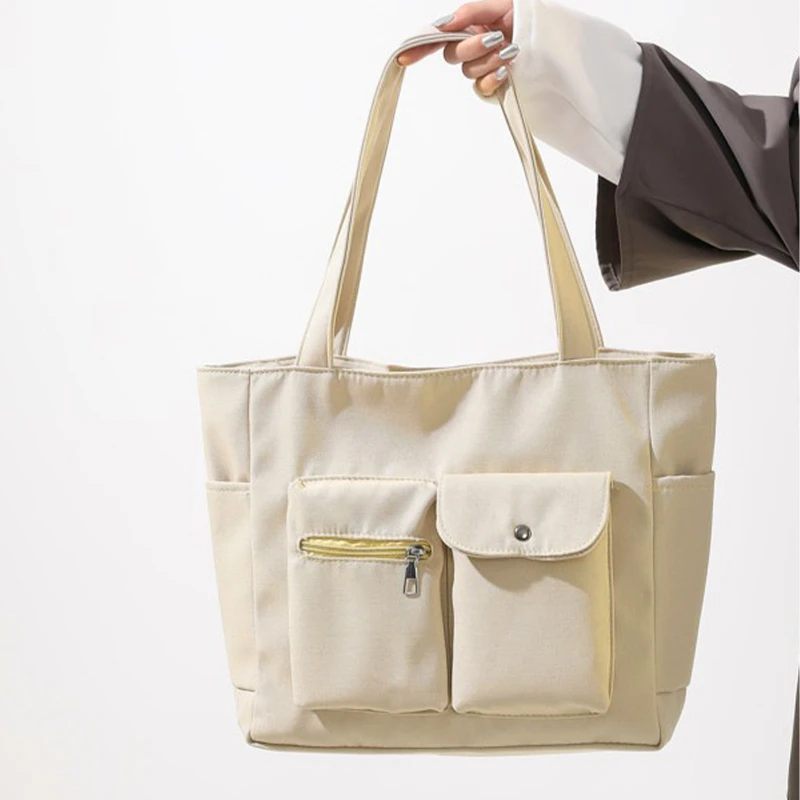 nylon tote bag with dual front pockets