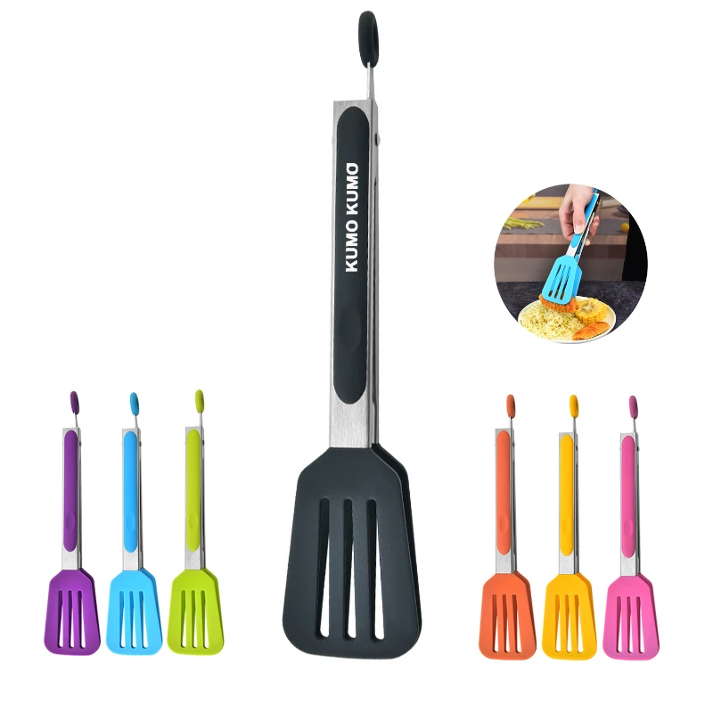 9" silicone food tongs with stainless steel handle