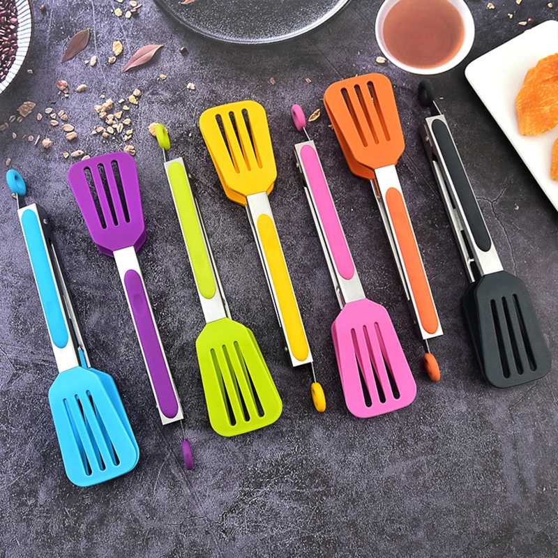 9" silicone food tongs with stainless steel handle