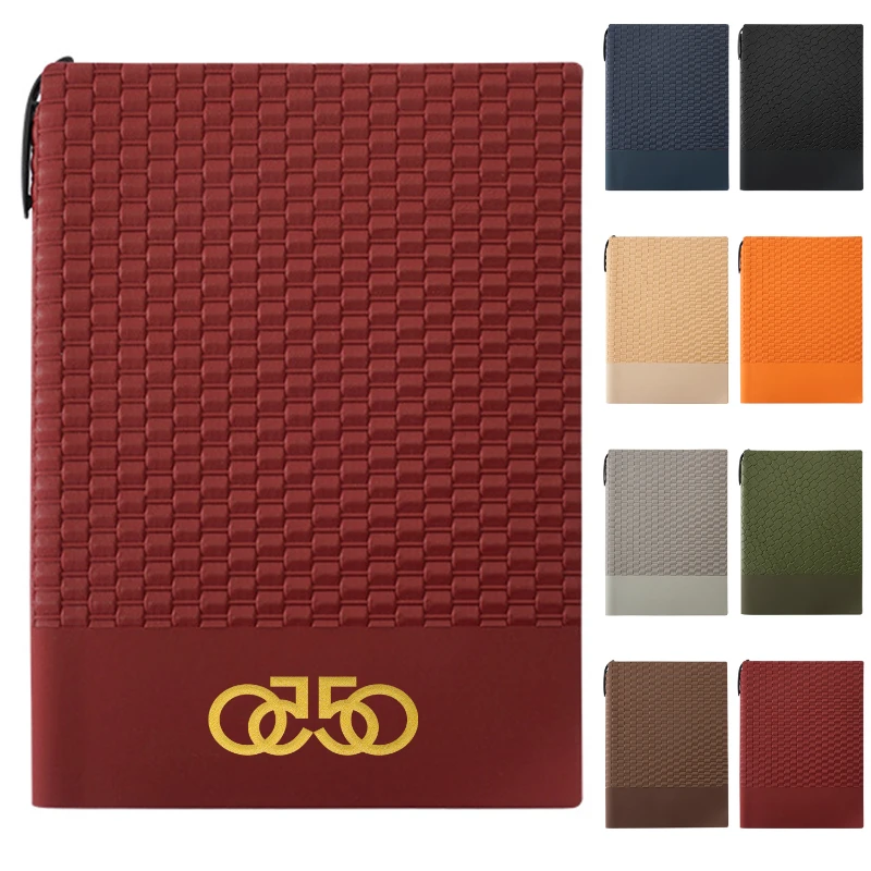woven pattern leather notebook