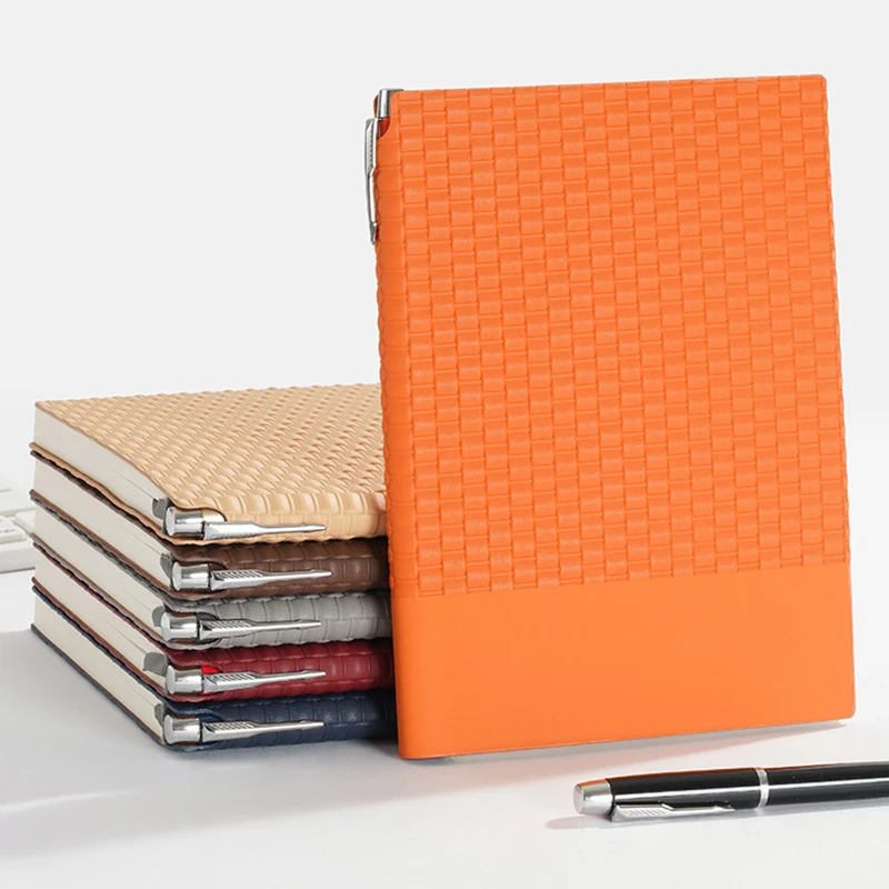 woven pattern leather notebook