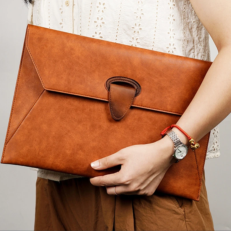 classic leather document folder with magnetic closure