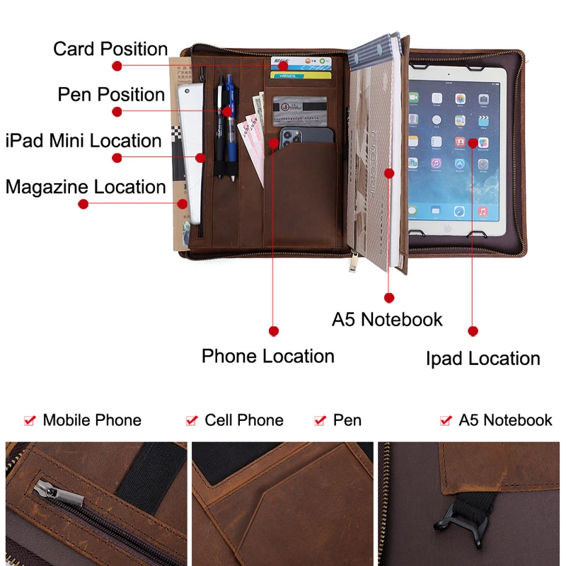 full grain leather multi function padfolio