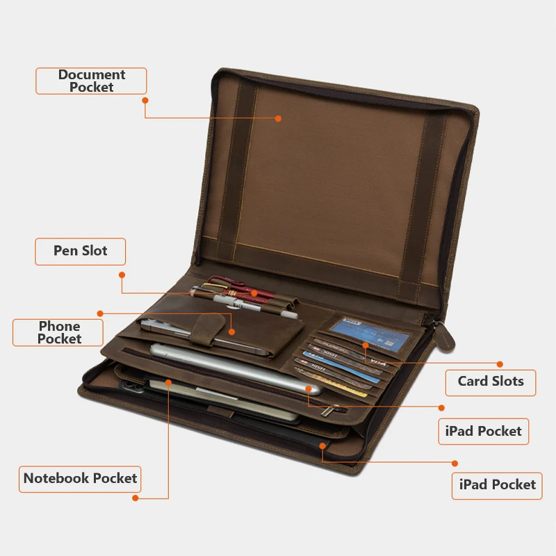 full grain leather vintage padfolio