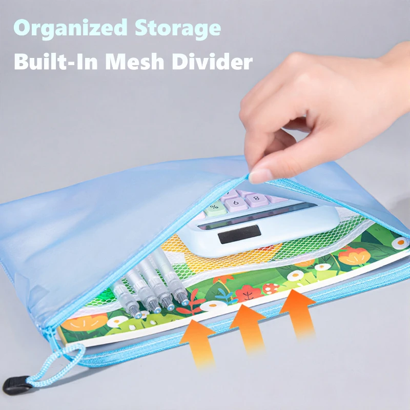 waterproof zipper document pouch with mesh divider