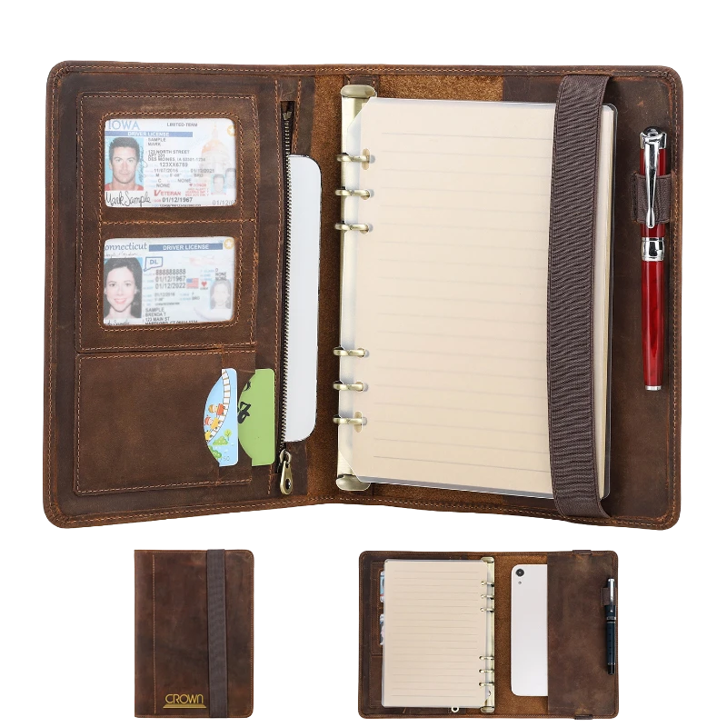 vintage leather padfolio with 6 ring binder notebook