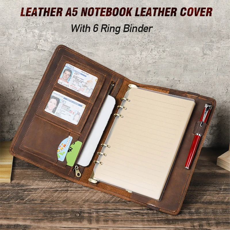 vintage leather padfolio with 6 ring binder notebook