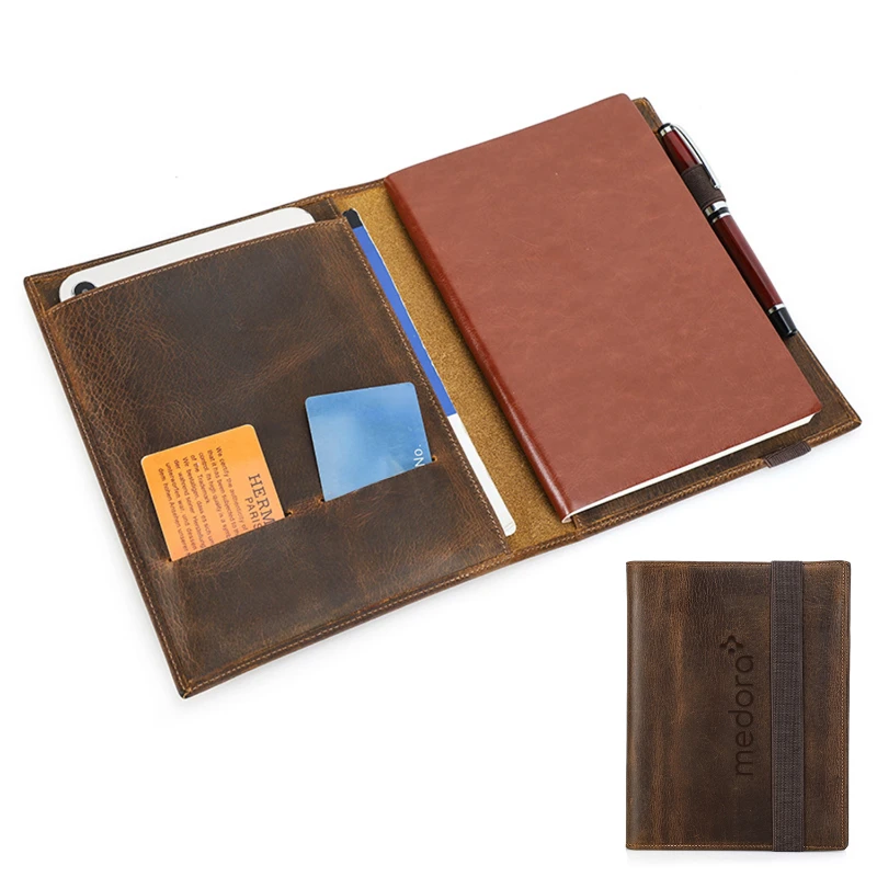 vintage full grain leather padfolio with pen holder