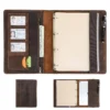 vintage full grain leather ring binder padfolio