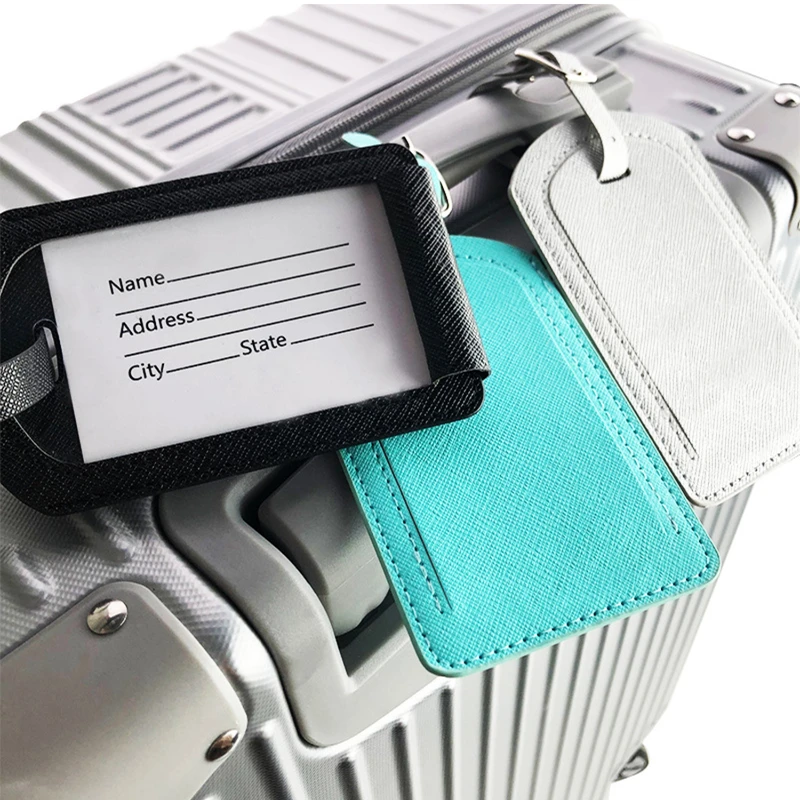 textured vegan leather privacy luggage tag