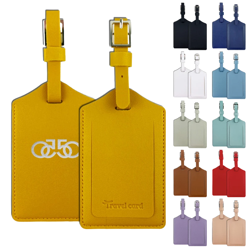 classic vegan leather luggage tag with metal buckle