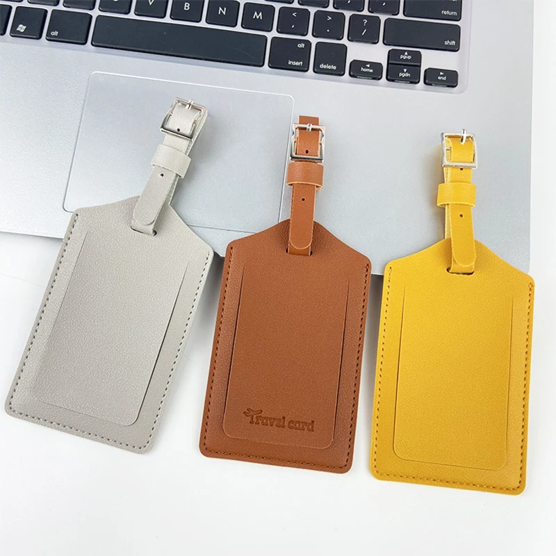 classic vegan leather luggage tag with metal buckle