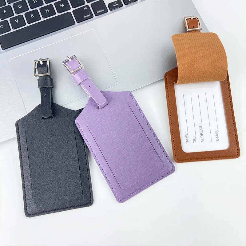 classic vegan leather luggage tag with metal buckle