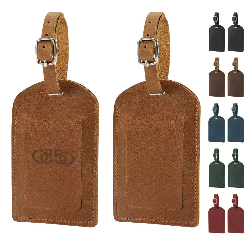 classic genuine leather luggage tag with metal buckle