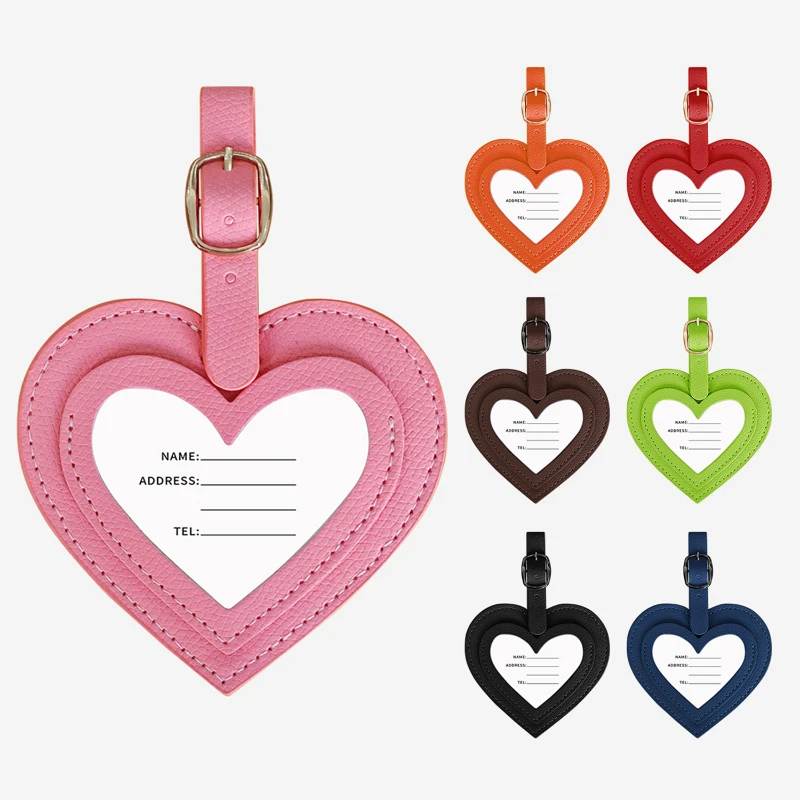 heart shaped vegan leather luggage tag
