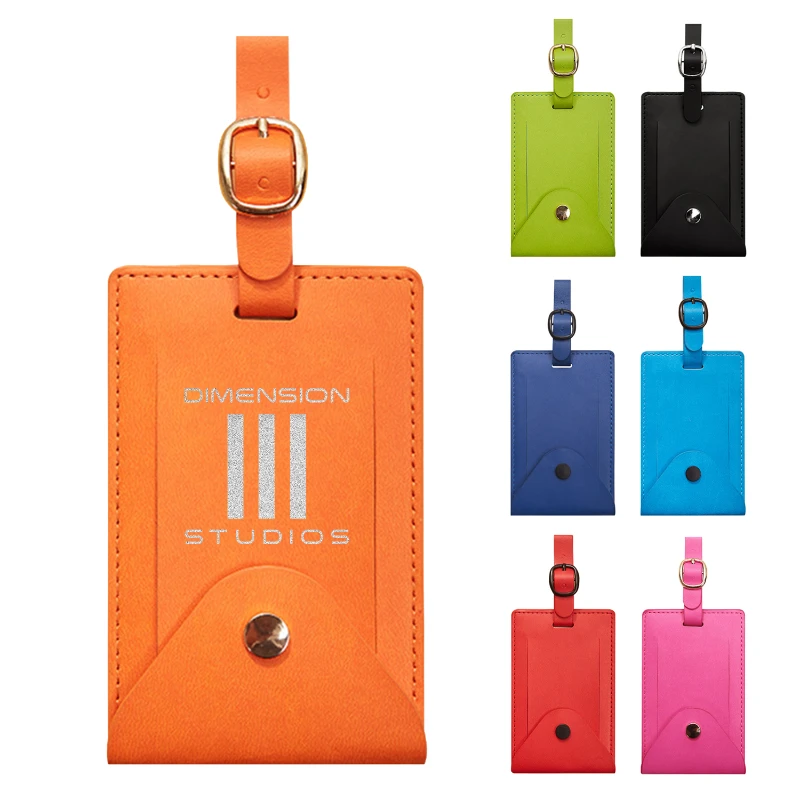 vegan leather privacy luggage tag with snap closure