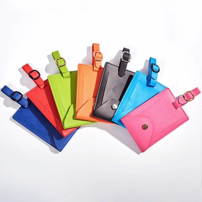 vegan leather privacy luggage tag with snap closure