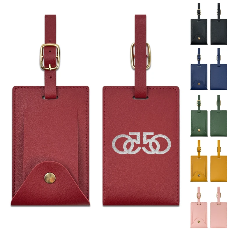 thickened vegan leather privacy luggage tag with gold buckle