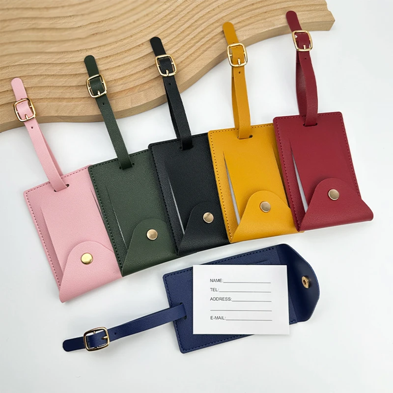 thickened vegan leather privacy luggage tag with gold buckle