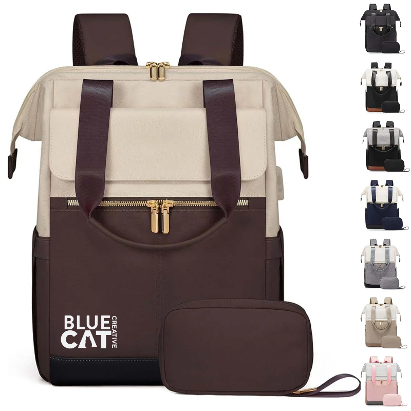 sleek colorblock travel laptop backpack for women