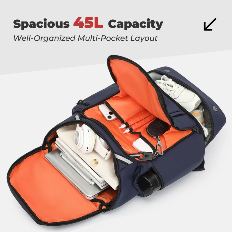 sleek large capacity travel backpack with shoe compartment