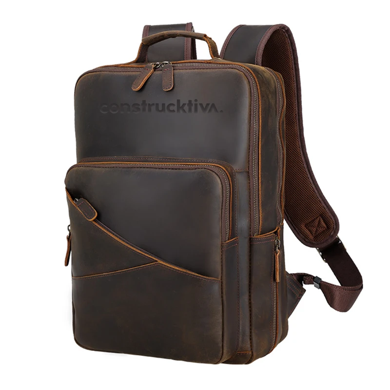 vintage full grain leather laptop backpack
