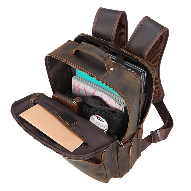 vintage full grain leather laptop backpack