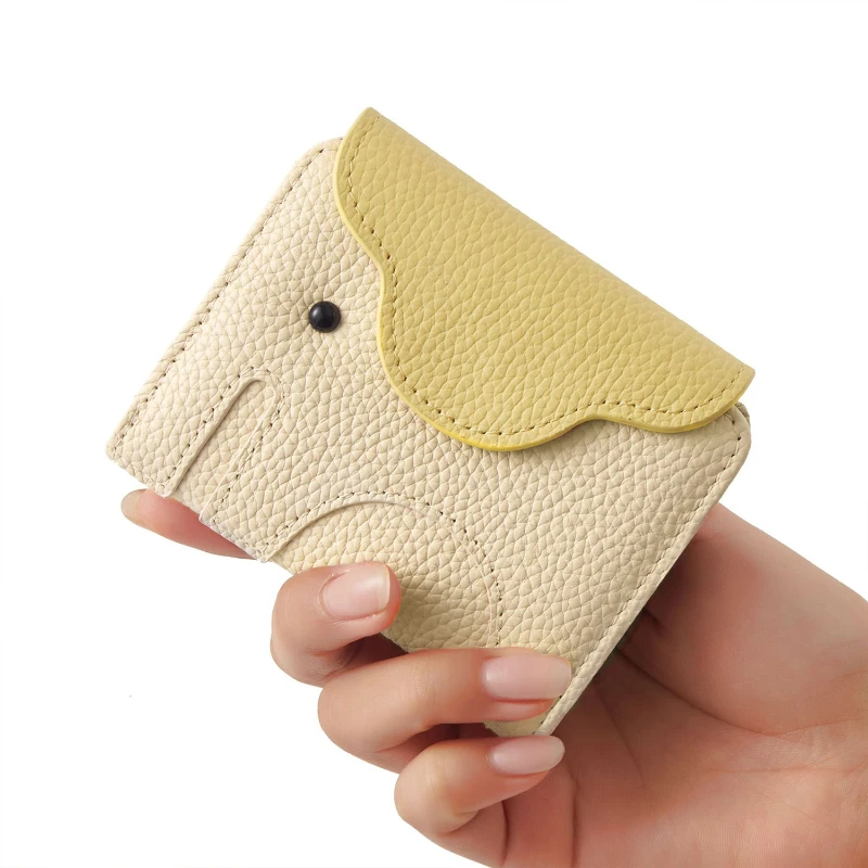 elephant design top grain leather accordion card wallet