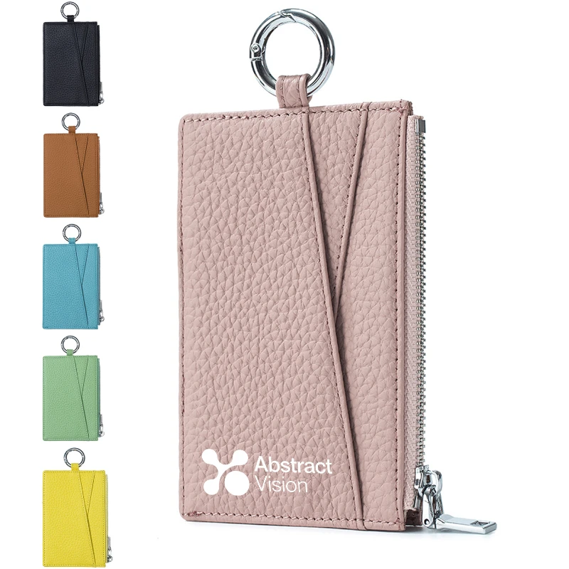 slim top grain leather zipper card holder coin wallet