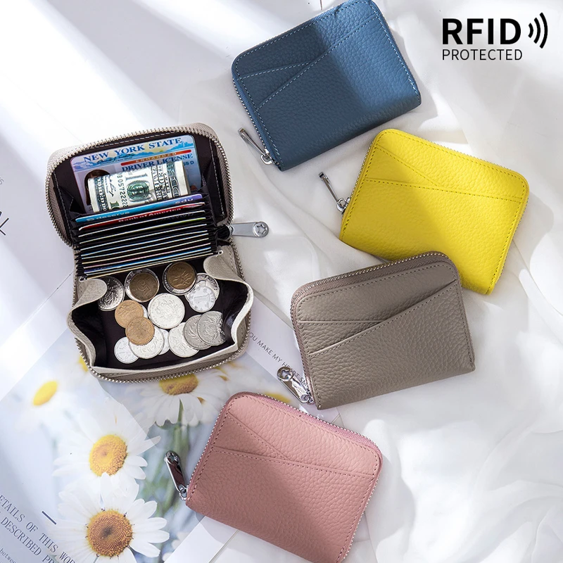 accordion style top grain leather rfid card wallet