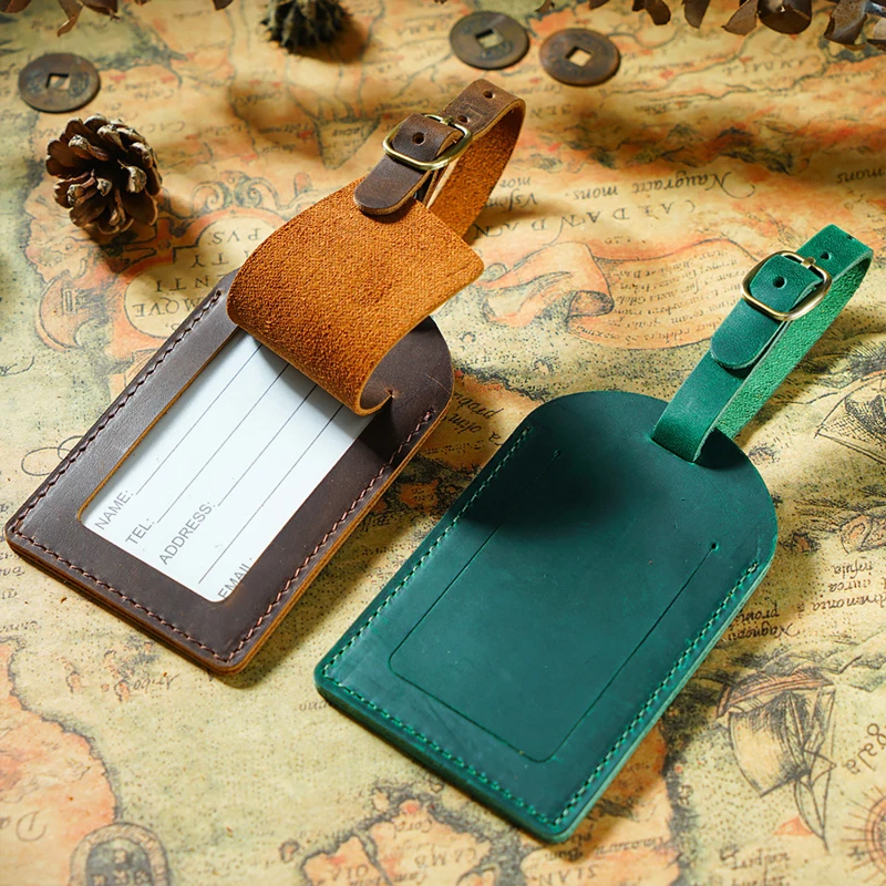 full grain leather luggage tag with privacy flap
